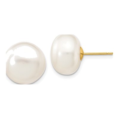 10K Yellow Gold Freshwater Cultured Pearl Button Stud Earrings