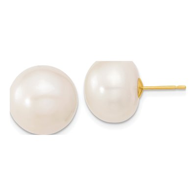 10K Yellow Gold Freshwater Cultured Pearl Button Stud Earrings