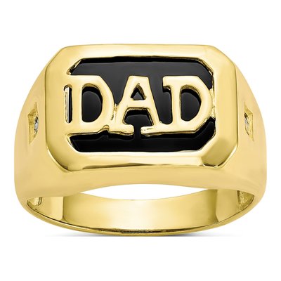 Men's 10K Yellow Gold Onyx & Diamond DAD Ring