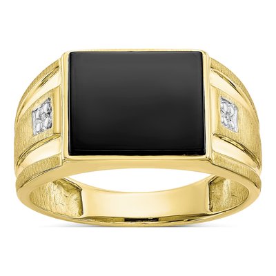 Men's 10K Yellow Gold Onyx & Diamond Ring