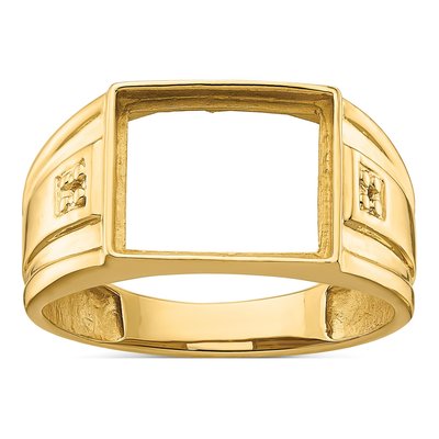 Men's 10K Yellow Gold Holds Diamonds Rectangle Onyx Ring Mounting