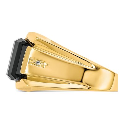 Men's 10K Yellow Gold Onyx & Diamond Barrel Ring – view 5