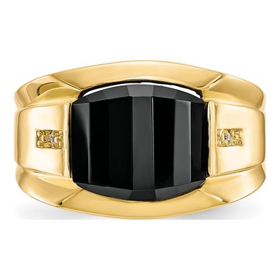 Men's 10K Yellow Gold Onyx & Diamond Barrel Ring – view 6
