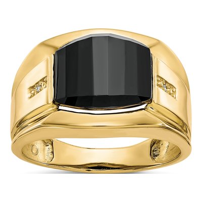 Men's 10K Yellow Gold Onyx & Diamond Barrel Ring