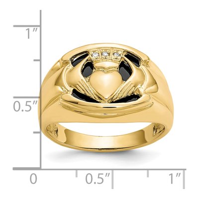 Men's 10K Yellow Gold Onyx & Diamond Claddagh Ring – view 4