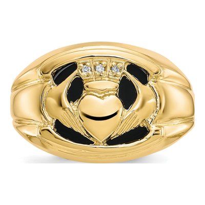 Men's 10K Yellow Gold Onyx & Diamond Claddagh Ring – view 6