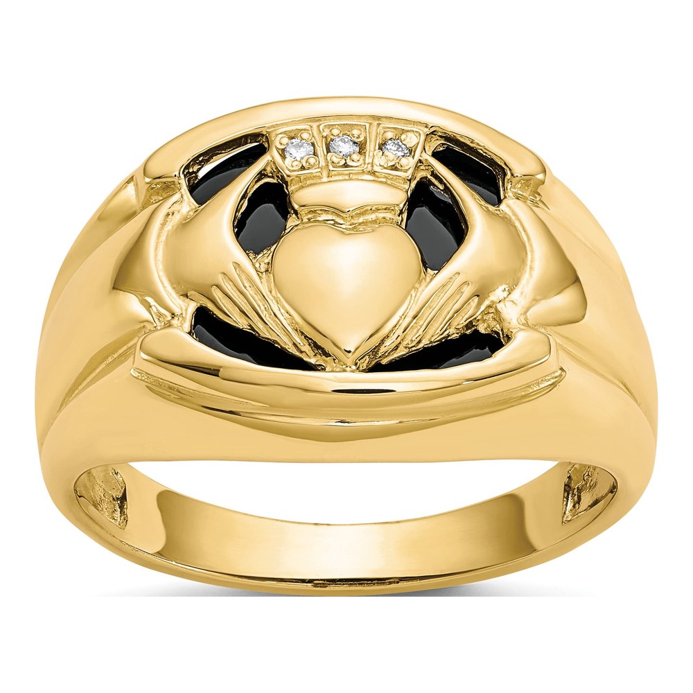 Men's 10K Yellow Gold Onyx & Diamond Claddagh Ring