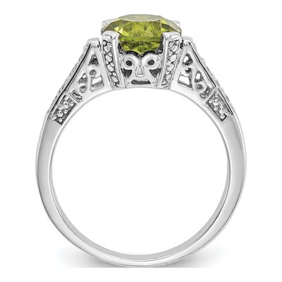 10K White Gold 1/10 ct tw Peridot & Diamond Round Ring – view 3