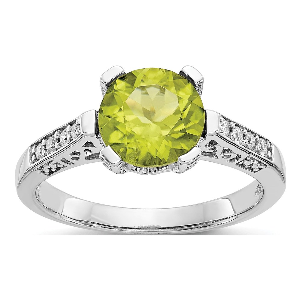 10K White Gold 1/10 ct tw Peridot & Diamond Round Ring