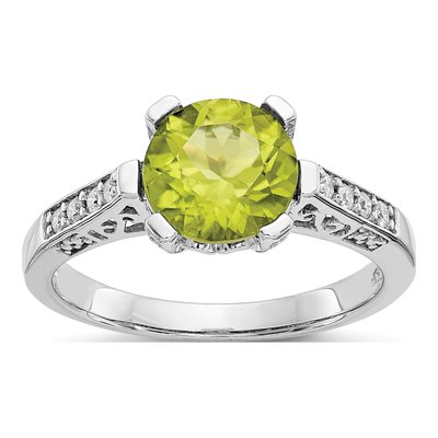 10K White Gold 1/10 ct tw Peridot & Diamond Round Ring