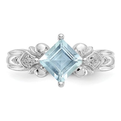 10K White Gold Aquamarine & Diamond Princess Ring – view 6
