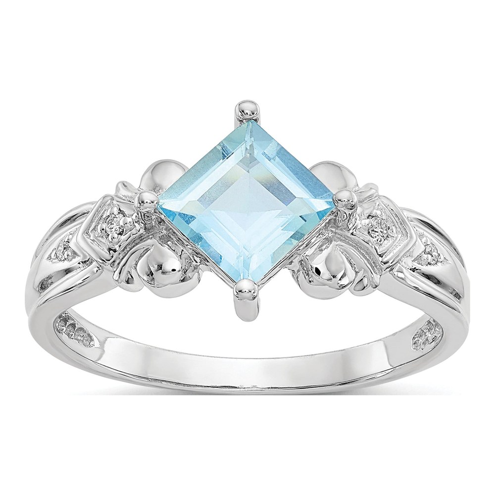 10K White Gold Aquamarine & Diamond Princess Ring