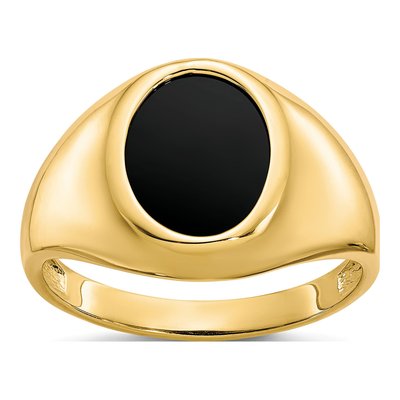 Men's 10K Yellow Gold Onyx Oval Ring