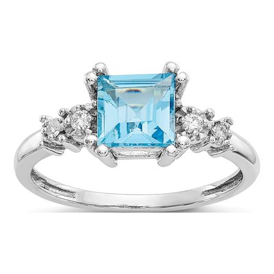10K White Gold 1/20 ct tw Swiss Blue Topaz & Diamond Ring