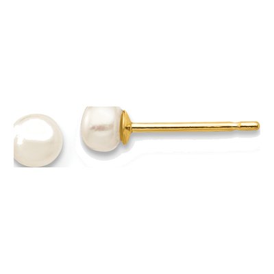 10K Yellow Gold Button Freshwater Cultured Pearl Stud Earrings