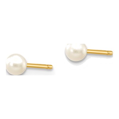 10K Yellow Gold Round Freshwater Cultured Pearl Stud Earrings – view 2