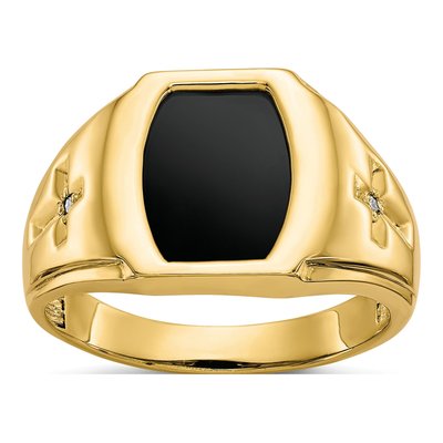 Men's 10K Yellow Gold Onyx & Diamond Cross Ring