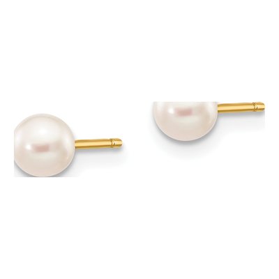 10K Yellow Gold Round Freshwater Cultured Pearl Stud Earrings – view 2