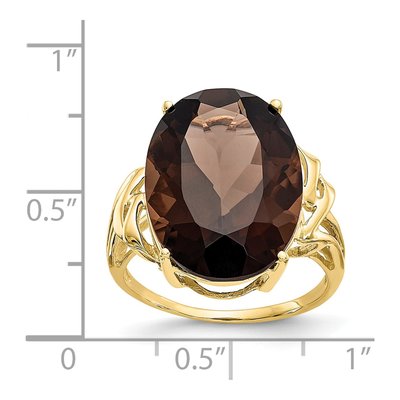 10K Yellow Gold Smoky Quartz Oval Ring – view 4