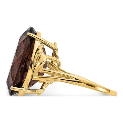 10K Yellow Gold Smoky Quartz Oval Ring – view 5