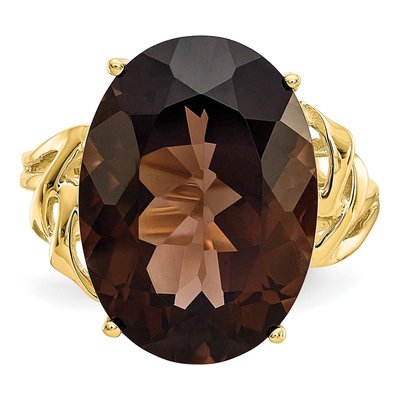 10K Yellow Gold Smoky Quartz Oval Ring – view 6