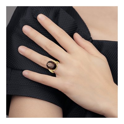 10K Yellow Gold Smoky Quartz Oval Ring – view 7