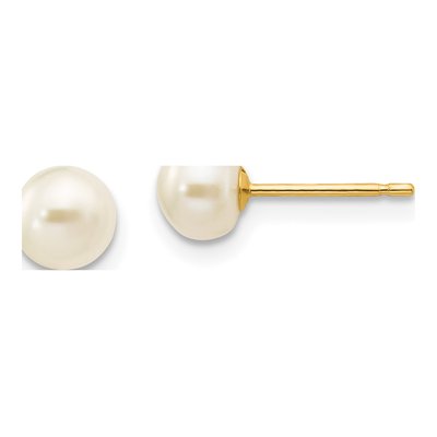 10K Yellow Gold Freshwater Cultured Pearl Button Stud Earrings