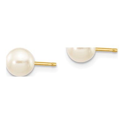 10K Yellow Gold Round Freshwater Cultured Pearl Stud Earrings – view 2