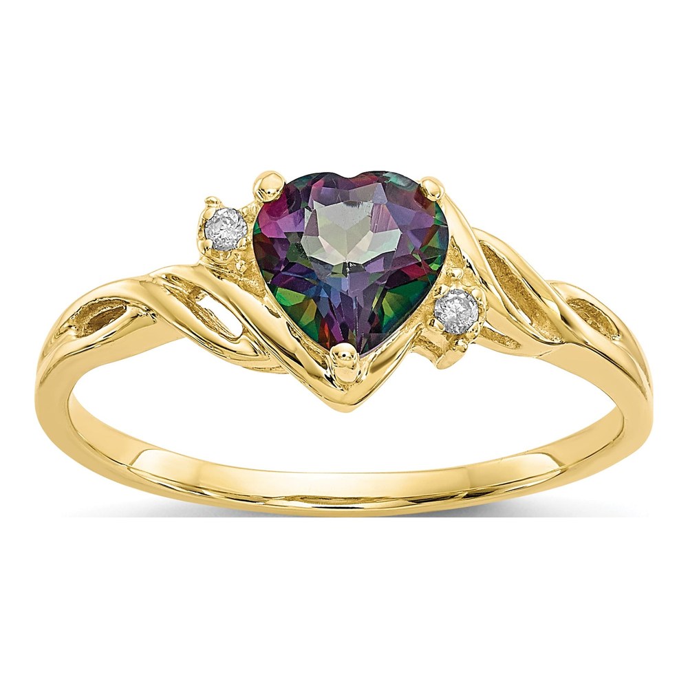 10K Yellow Gold Mystic Fire Topaz & Diamond Heart Ring