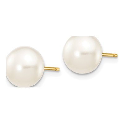 10K Yellow Gold Button Freshwater Cultured Pearl Stud Earrings – view 2