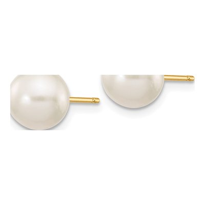 10K Yellow Gold Round Freshwater Cultured Pearl Stud Earrings – view 2