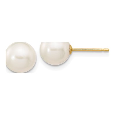 10K Yellow Gold Round Freshwater Cultured Pearl Stud Earrings