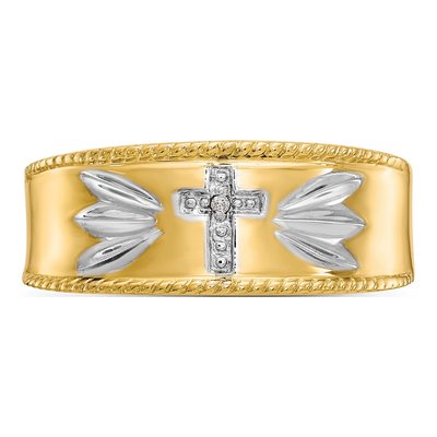 Men's 10K Yellow Gold Diamond Cross Wedding Band – view 6
