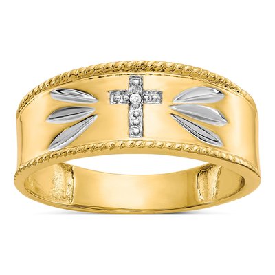 Men's 10K Yellow Gold Diamond Cross Wedding Band