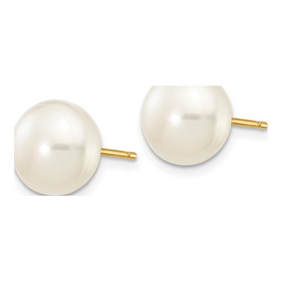 10K Yellow Gold Freshwater Cultured Pearl Button Stud Earrings – view 2
