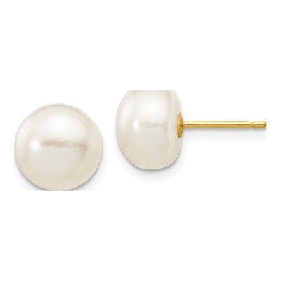 10K Yellow Gold Freshwater Cultured Pearl Button Stud Earrings
