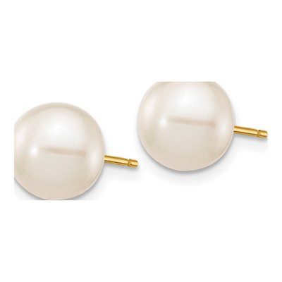 10K Yellow Gold Round Freshwater Cultured Pearl Stud Earrings – view 2