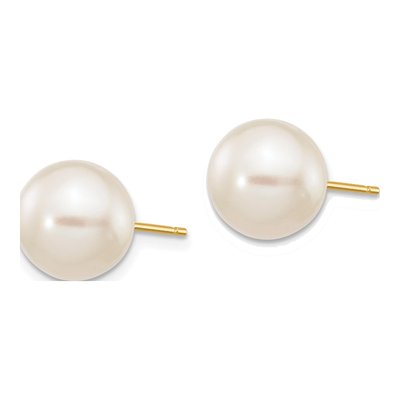 10K Yellow Gold Round Freshwater Cultured Pearl Stud Earrings – view 2