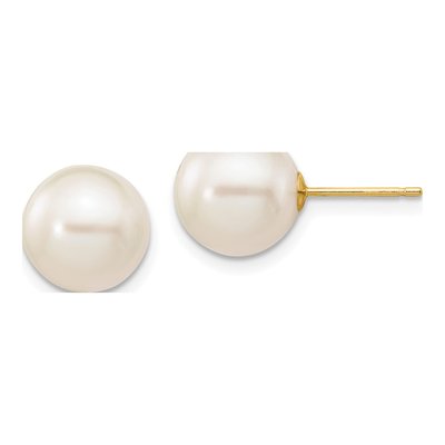 10K Yellow Gold Round Freshwater Cultured Pearl Stud Earrings