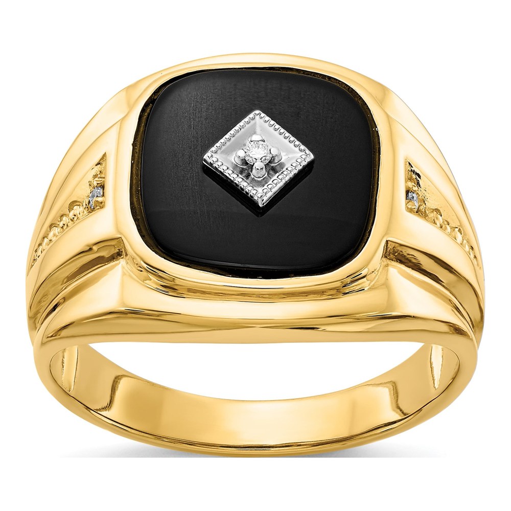 Men's 10K Yellow Gold Onyx & Diamond Ring