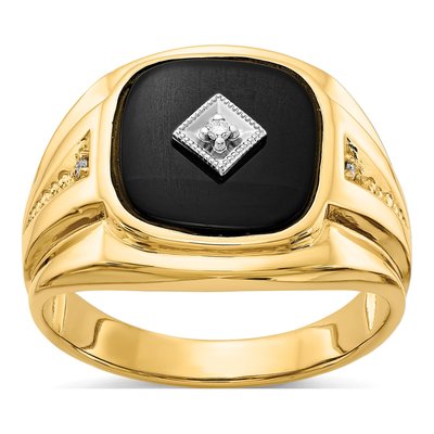 Men's 10K Yellow Gold Onyx & Diamond Ring