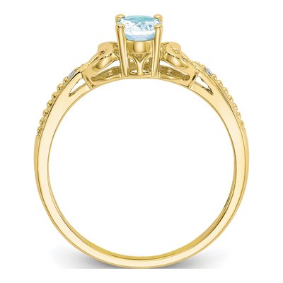 10K Yellow Gold Aquamarine & Diamond Oval Ring – view 3