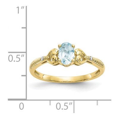 10K Yellow Gold Aquamarine & Diamond Oval Ring – view 4