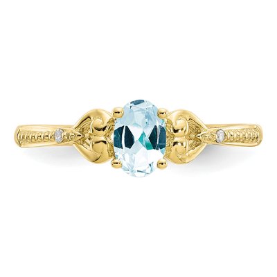 10K Yellow Gold Aquamarine & Diamond Oval Ring – view 6