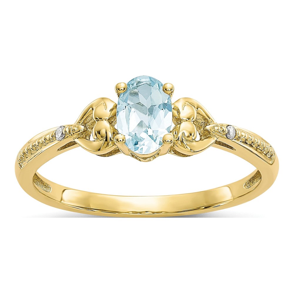 10K Yellow Gold Aquamarine & Diamond Oval Ring