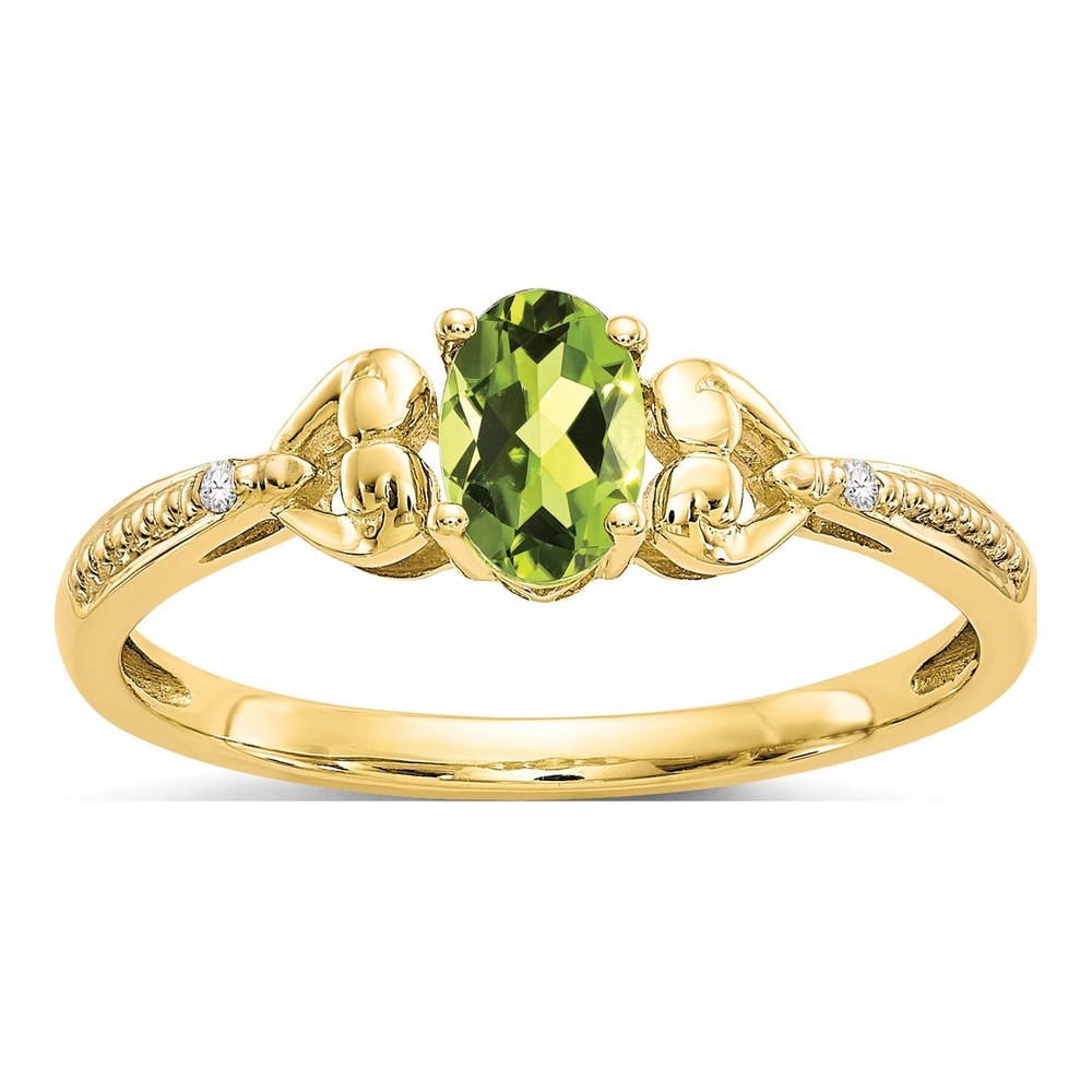 10K Yellow Gold Peridot & Diamond Oval Ring