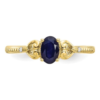 10K Yellow Gold Sapphire & Diamond Oval September Ring – view 6