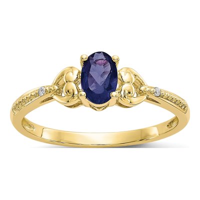 10K Yellow Gold Sapphire & Diamond Oval September Ring