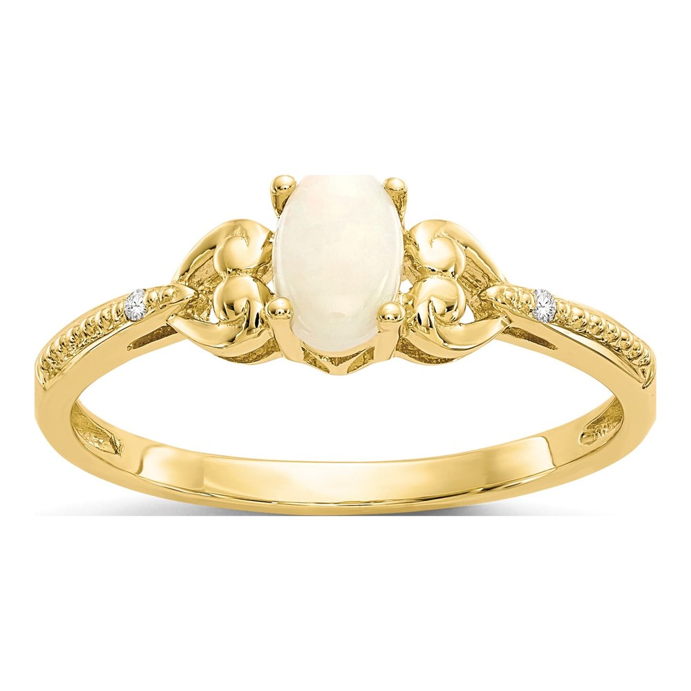 10K Yellow Gold Opal & Diamond Oval Ring