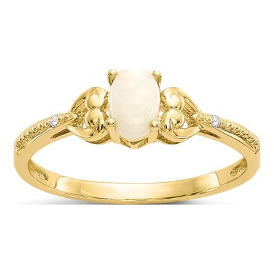 10K Yellow Gold Opal & Diamond Oval Ring